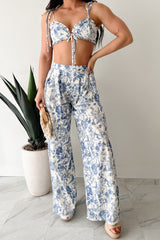 Vive La Vie Printed Crop Top & Pant Set (Blue)