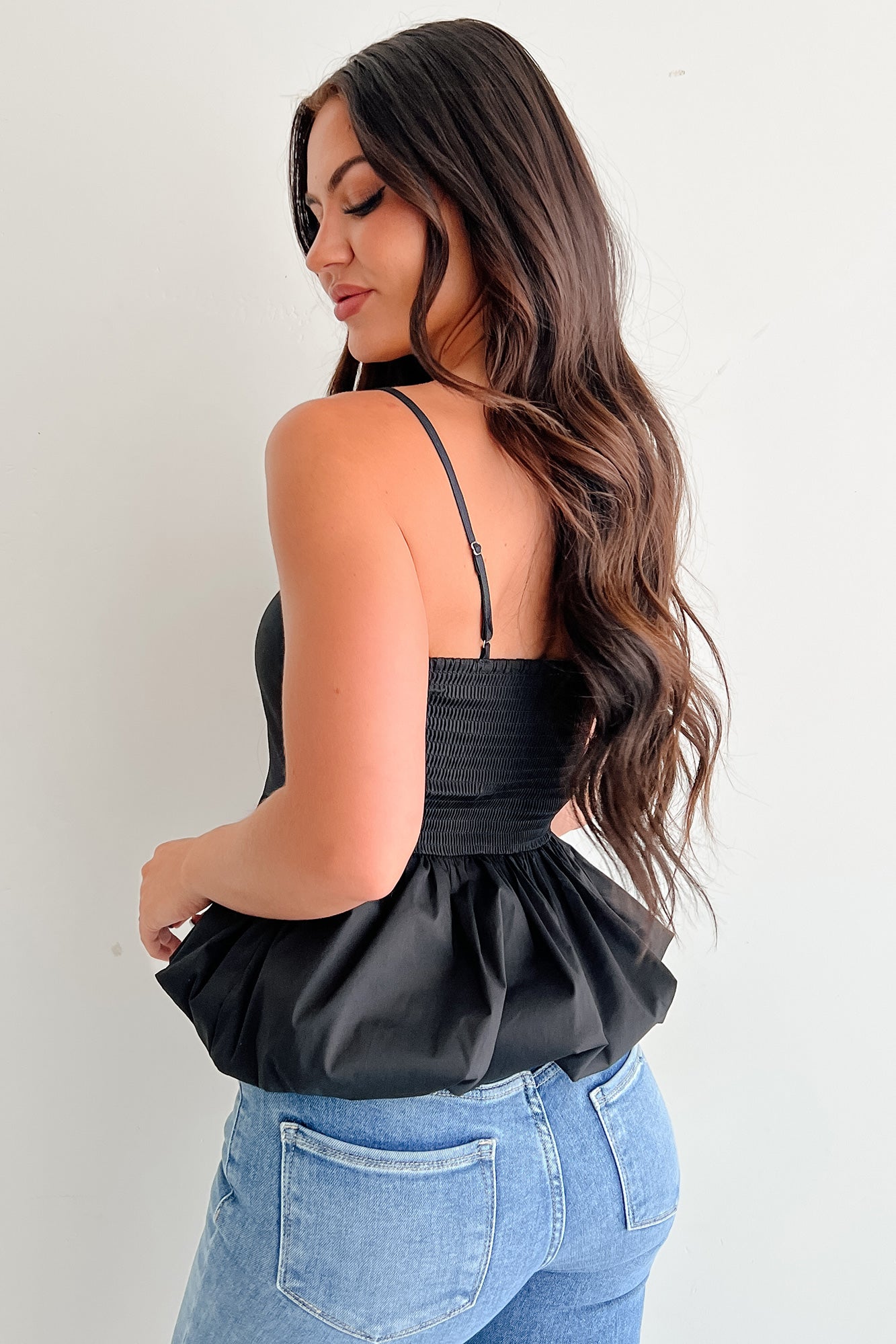 Carried Away Bubble Hem Cami Top (Black)