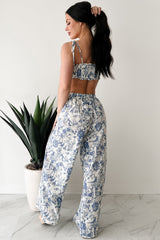 Vive La Vie Printed Crop Top & Pant Set (Blue)