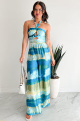 Sunshine & Seaside Halter Wide Leg Jumpsuit (Blue)