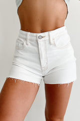 Albus High Rise Cut Hem Denim Mini Shorts (White)