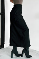 Setting New Standards Brushed Knit Cargo Midi Skirt (Black)