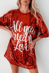 "All You Need Is Love" Sequin Mini Dress (Red)