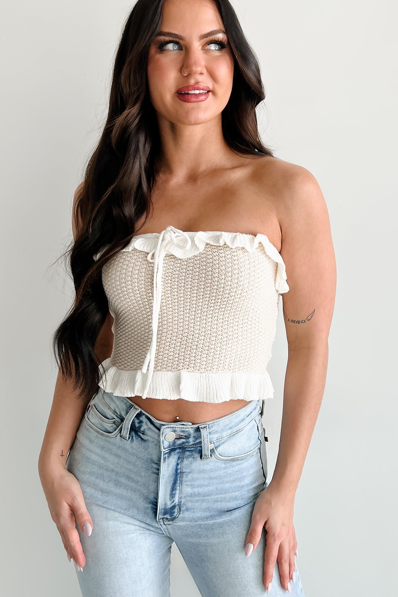 Warmth Within Ruffled Sweater Knit Tube Top (Natural)