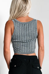 Conveniently Chic Ribbed Lurex Crop Tank (Silver)