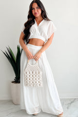 Dreamy Nights Crop Top & Wide Leg Pants Set (White)