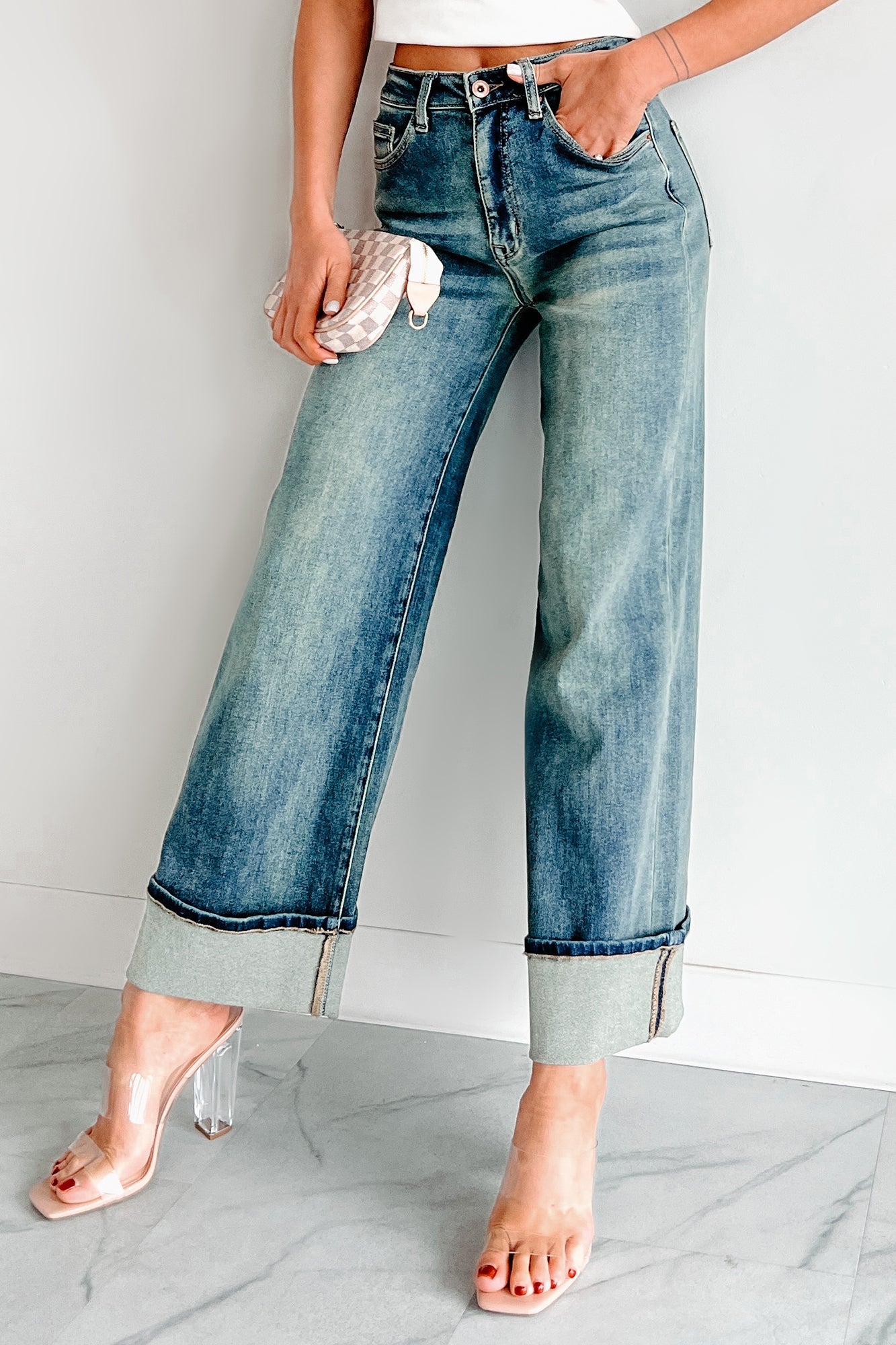 Aiden Special A High Rise Dirty Wash Wide Leg Jeans (Dark)