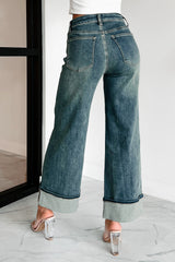 Aiden Special A High Rise Dirty Wash Wide Leg Jeans (Dark)
