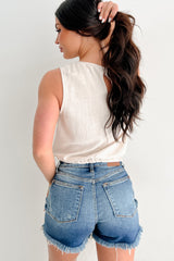 Earth Moments Sleeveless Linen Drawstring Top (Oat)