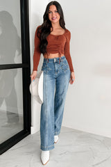 Mystic Evening Ruched Long Sleeve Top (Sequoia)