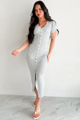 Make It Look Easy Button Front Maxi Dress (Grey)