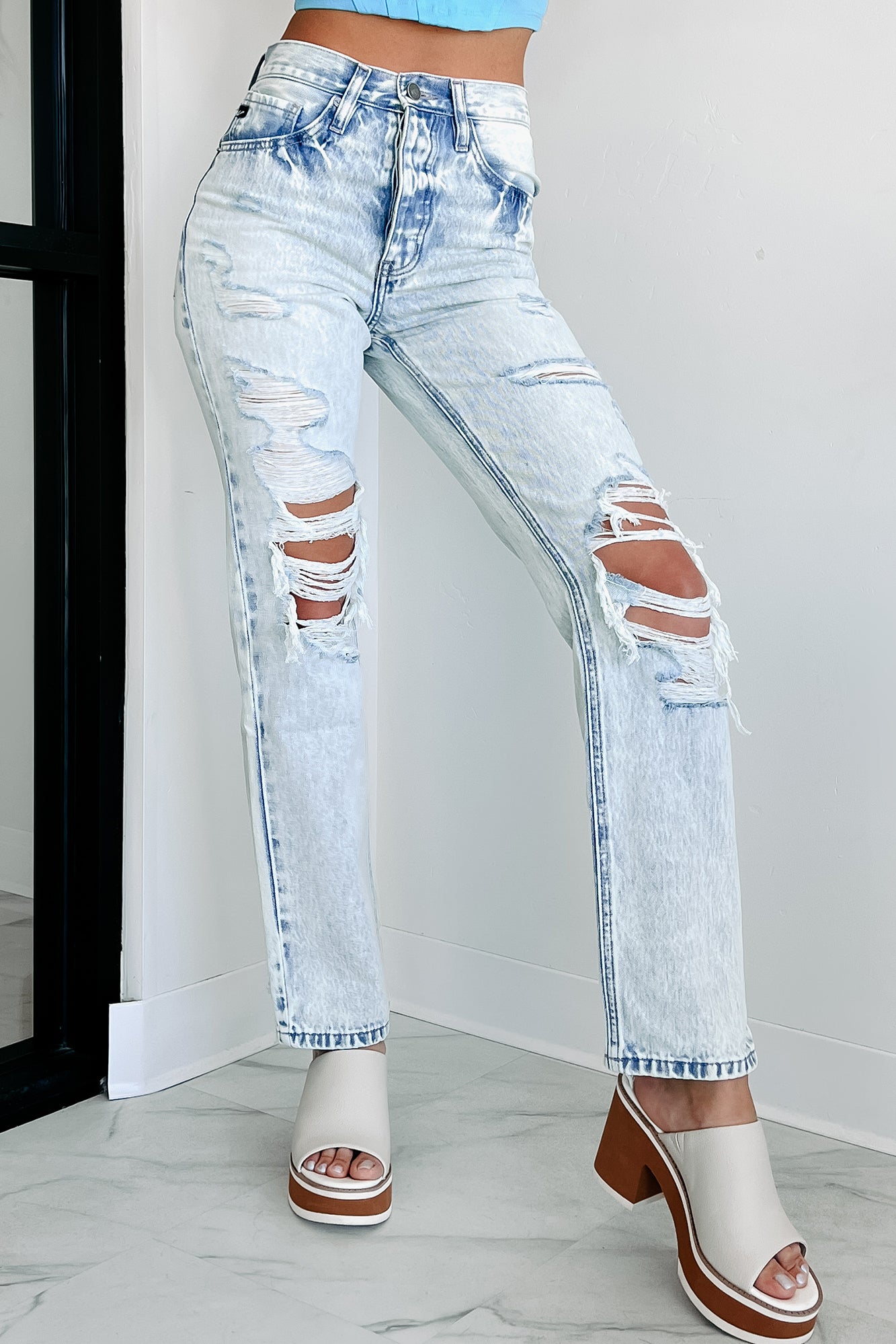 Bennett High Rise Distressed 90's Boyfriend Kancan Jeans (Light Acid)