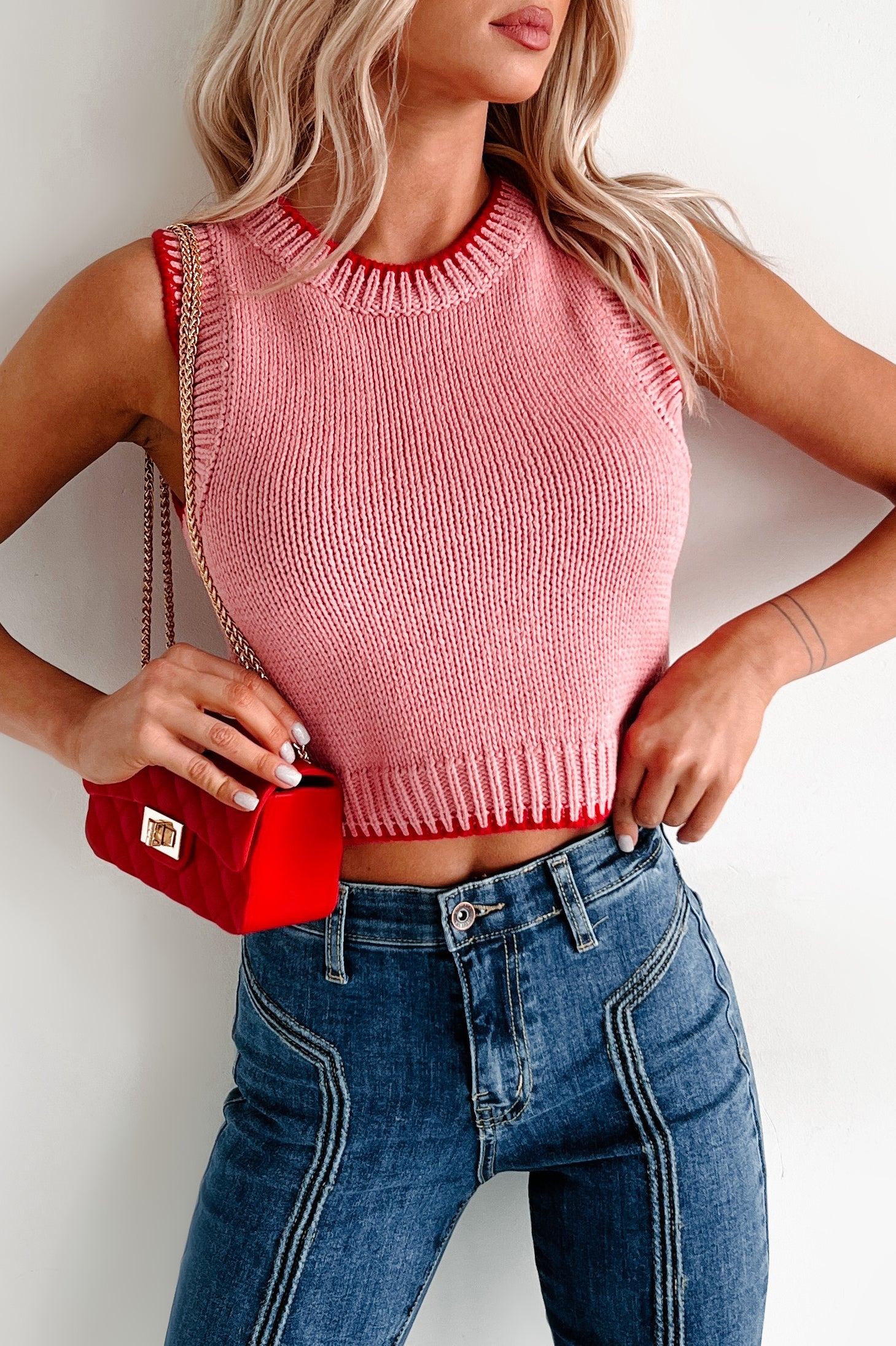 Sending You Hugs Sleeveless Knit Top (Blush/Red)