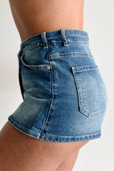 Got This In The Bag Wrap Denim Mini Skort (Medium)