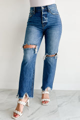 Alexandra Distressed Straight Leg Special A Jeans (Medium Dark)