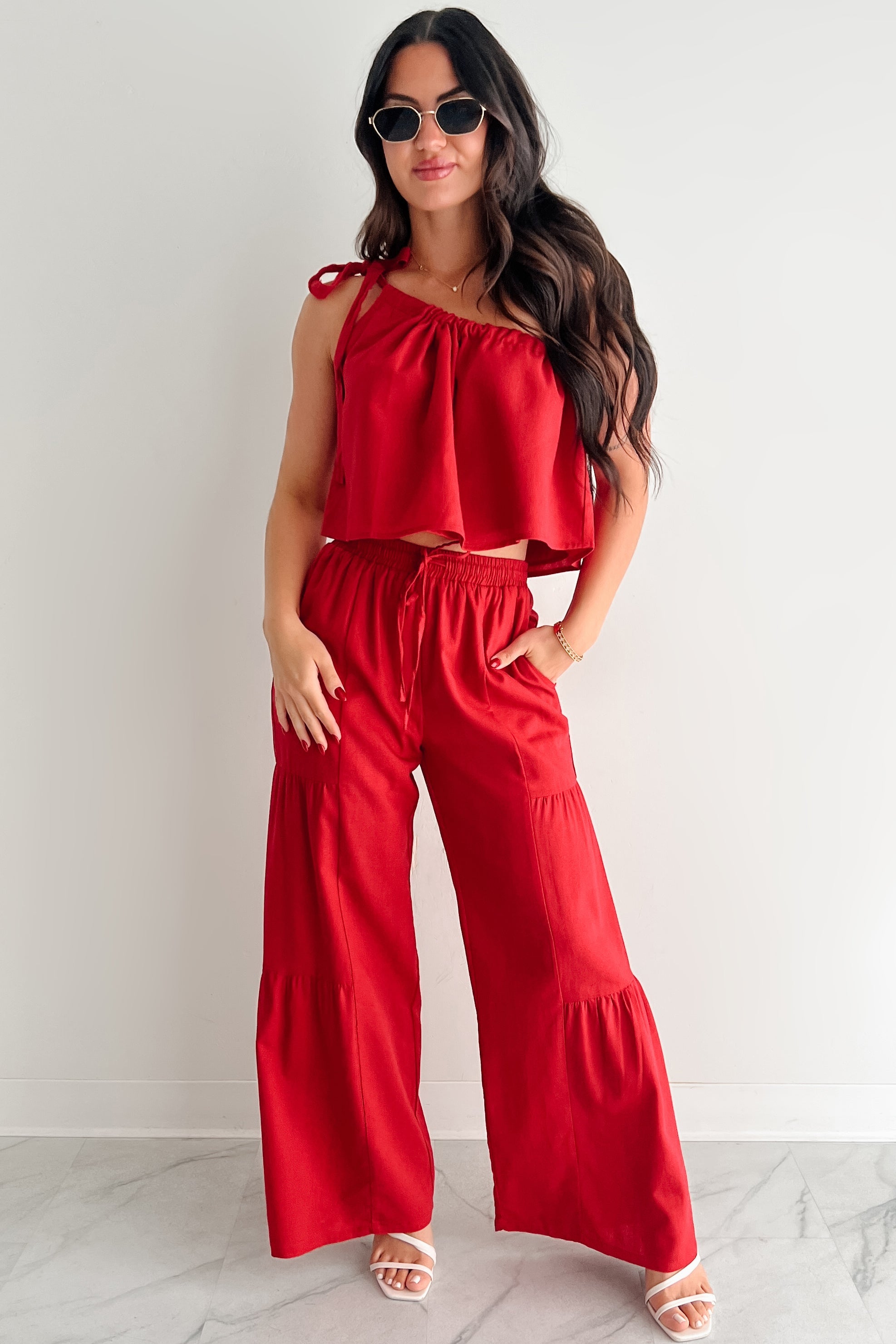 Real Karma Tiered Linen Pants (Red)