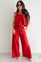 Real Karma Tiered Linen Pants (Red)