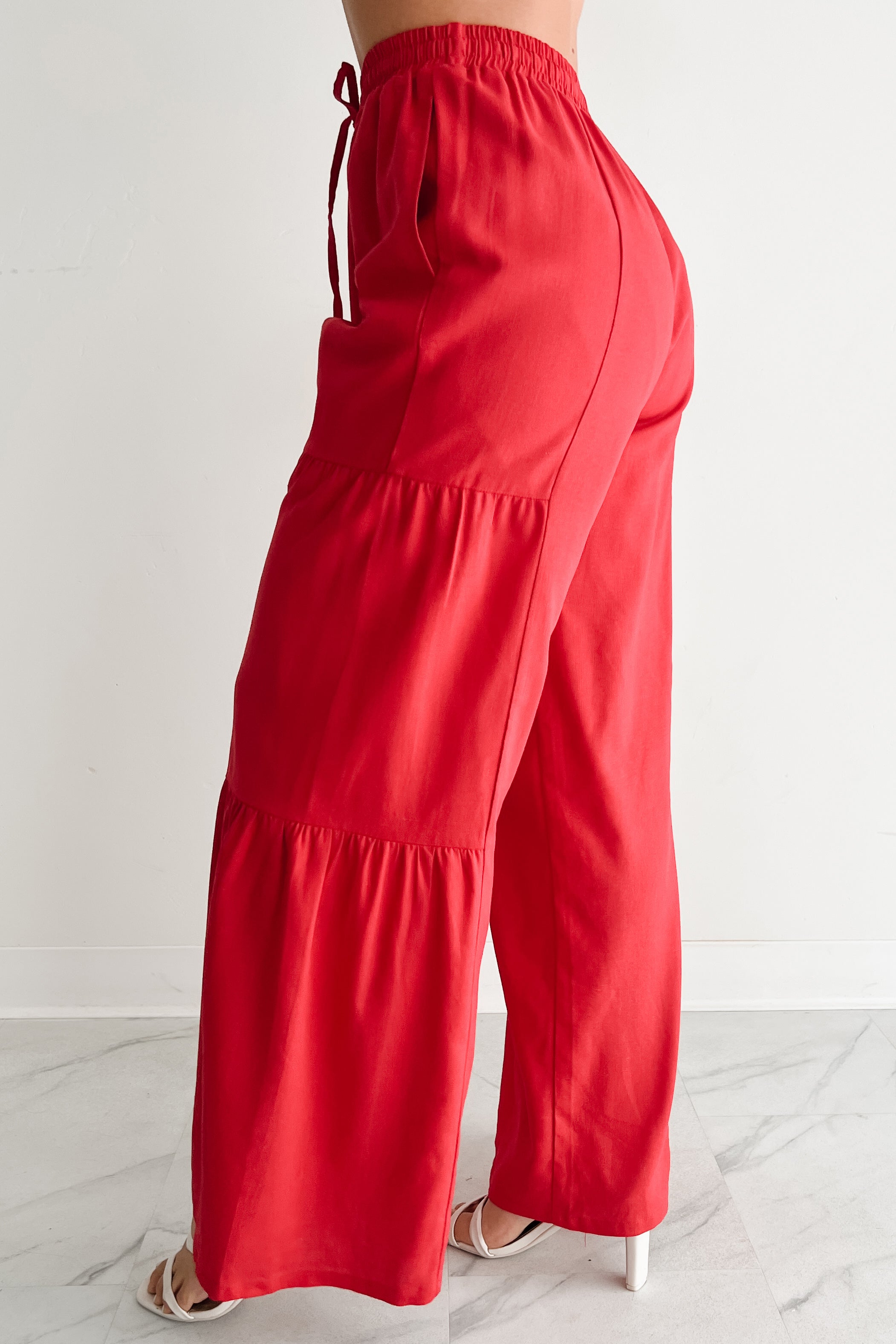 Real Karma Tiered Linen Pants (Red)