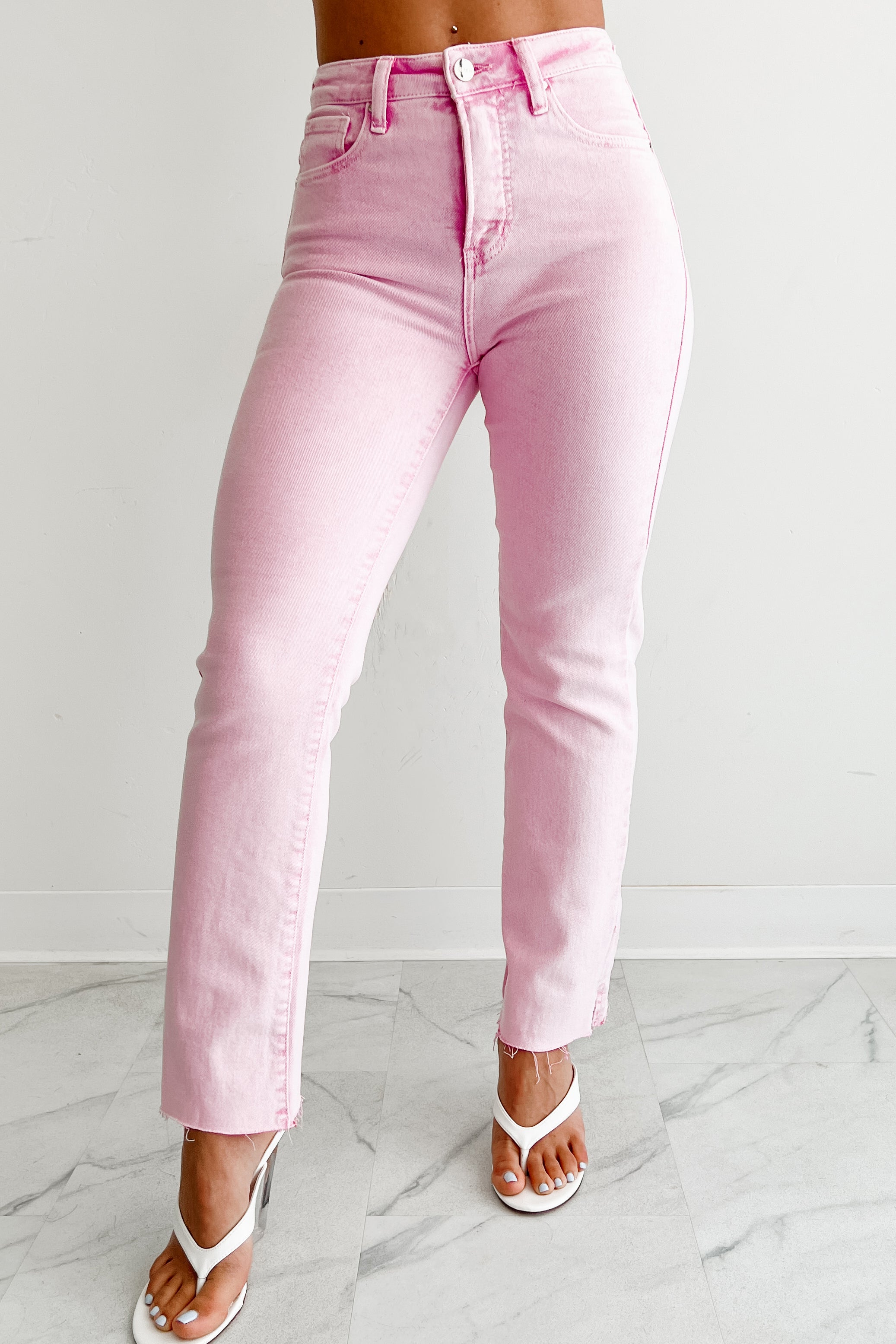 Nadine High Rise Straight Leg Risen Jeans (Acid Pink)