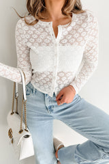 Can't Resist You Lace Button-Up Top (White)