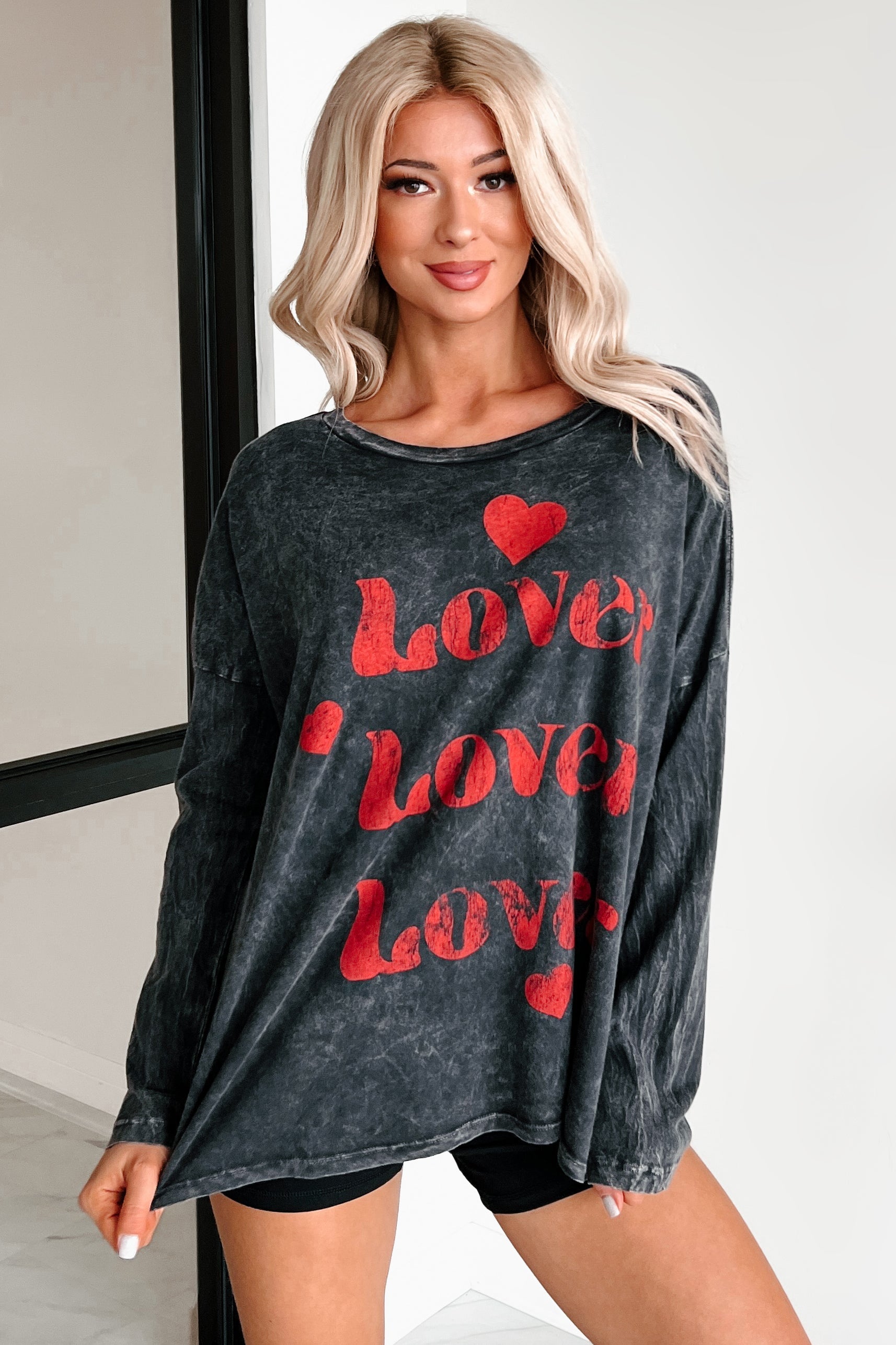 Be My "Lover" Acid Wash Graphic Top (Charcoal)
