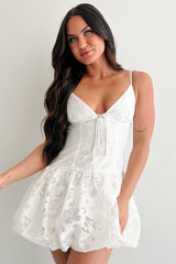 Bloom Brightly Floral Bubble Hem Mini Dress (White)