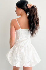 Bloom Brightly Floral Bubble Hem Mini Dress (White)