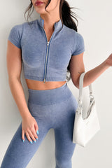 Wear The Future Zip Up Mock Neck Top (Medium Denim)
