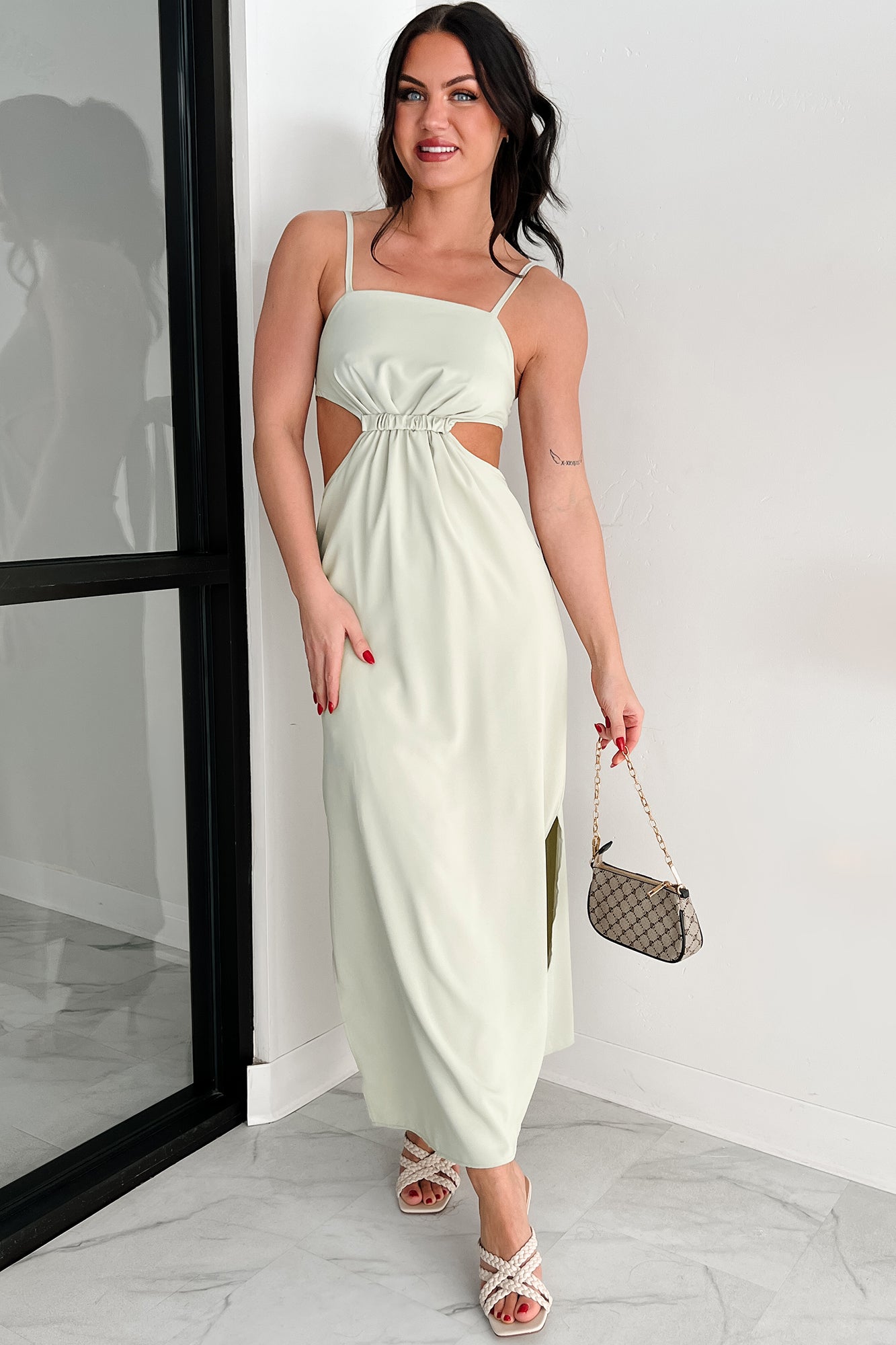 Class With A Twist Sleeveless Cut-Out Maxi Dress (Sage)