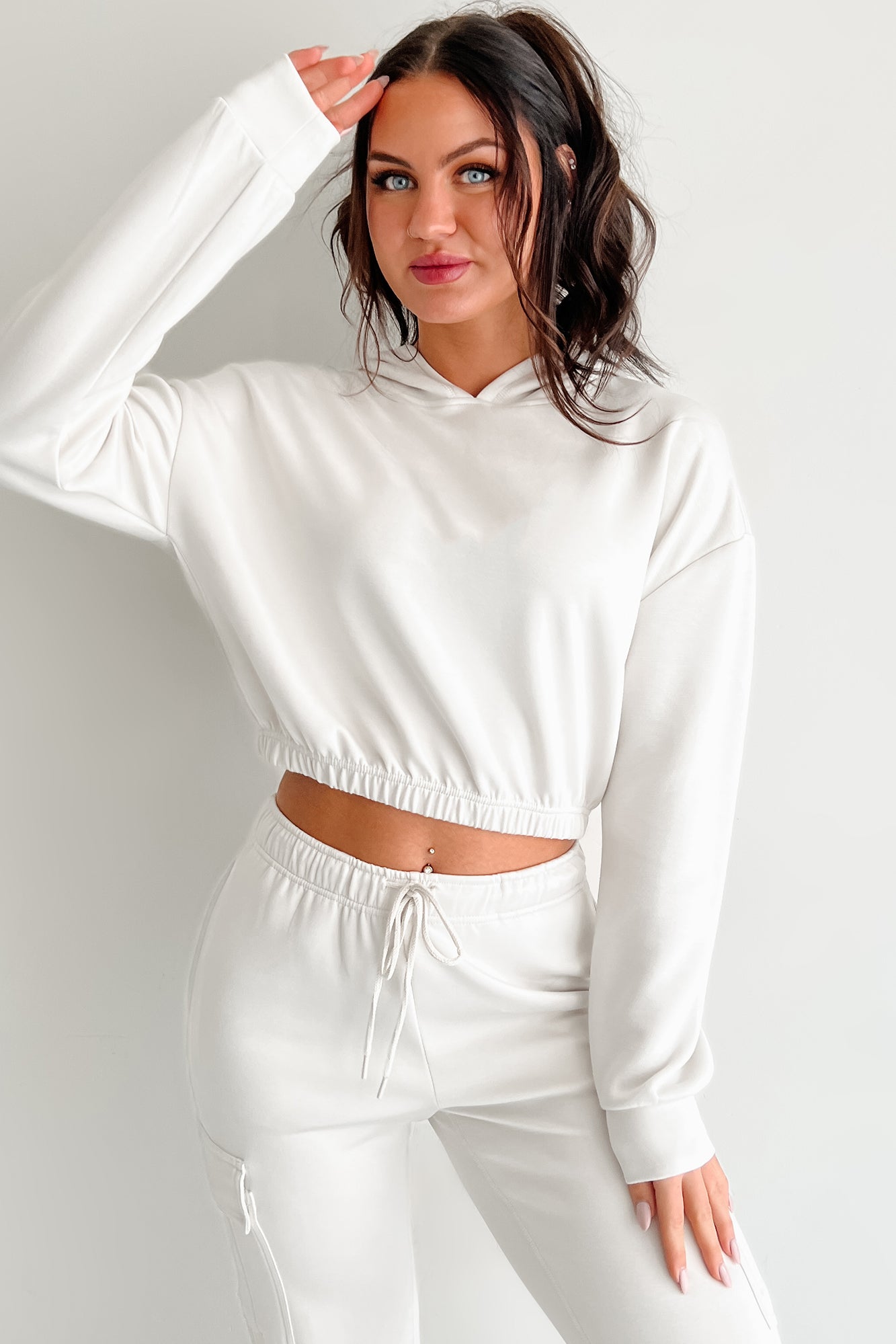 Living In Peace Cropped Hoodie (Chalk)