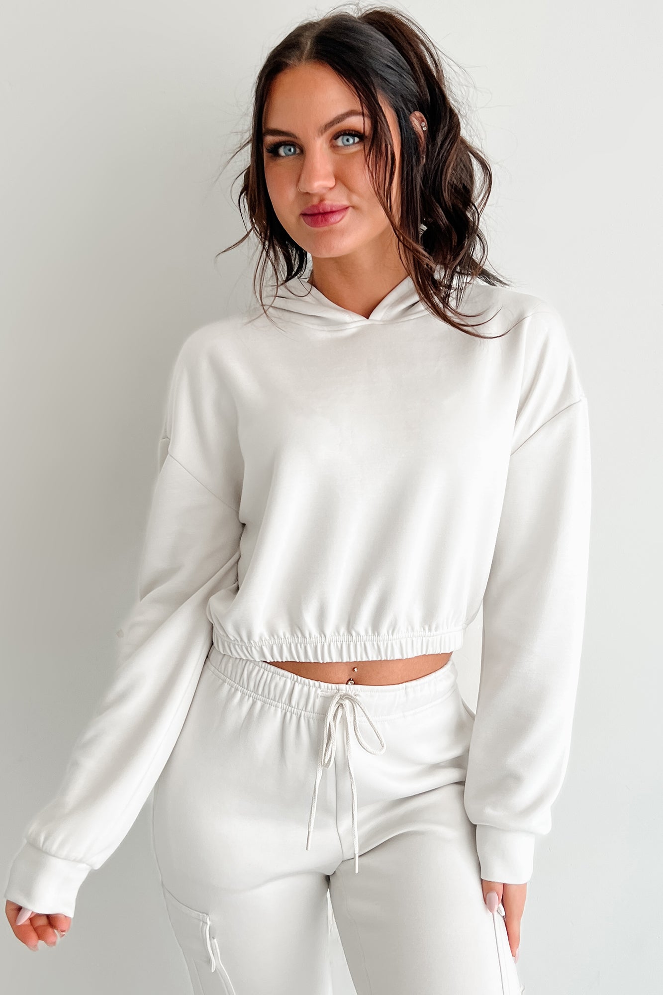 Living In Peace Cropped Hoodie (Chalk)