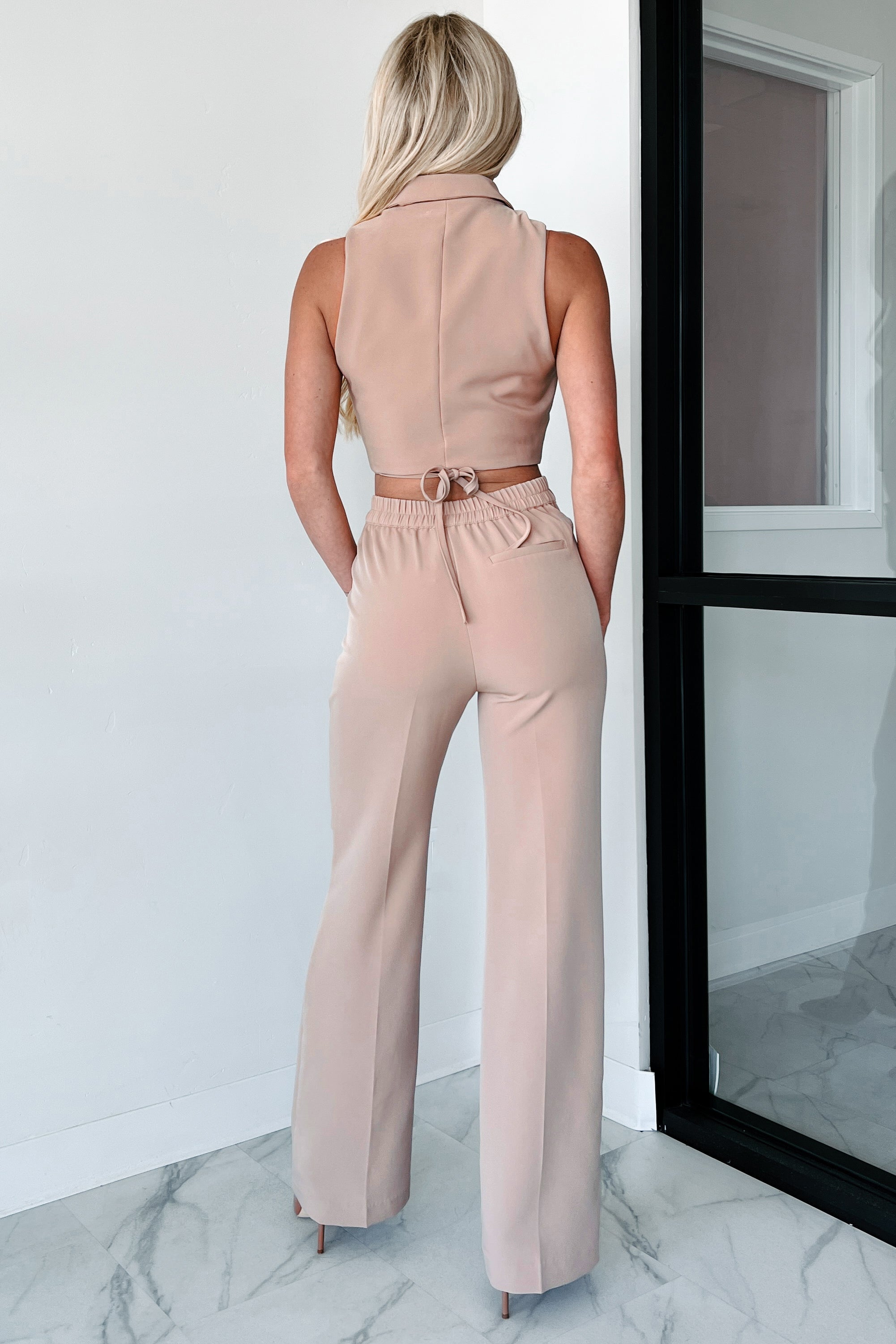 Rosalind Wrap Tie Crop Vest (Khaki)