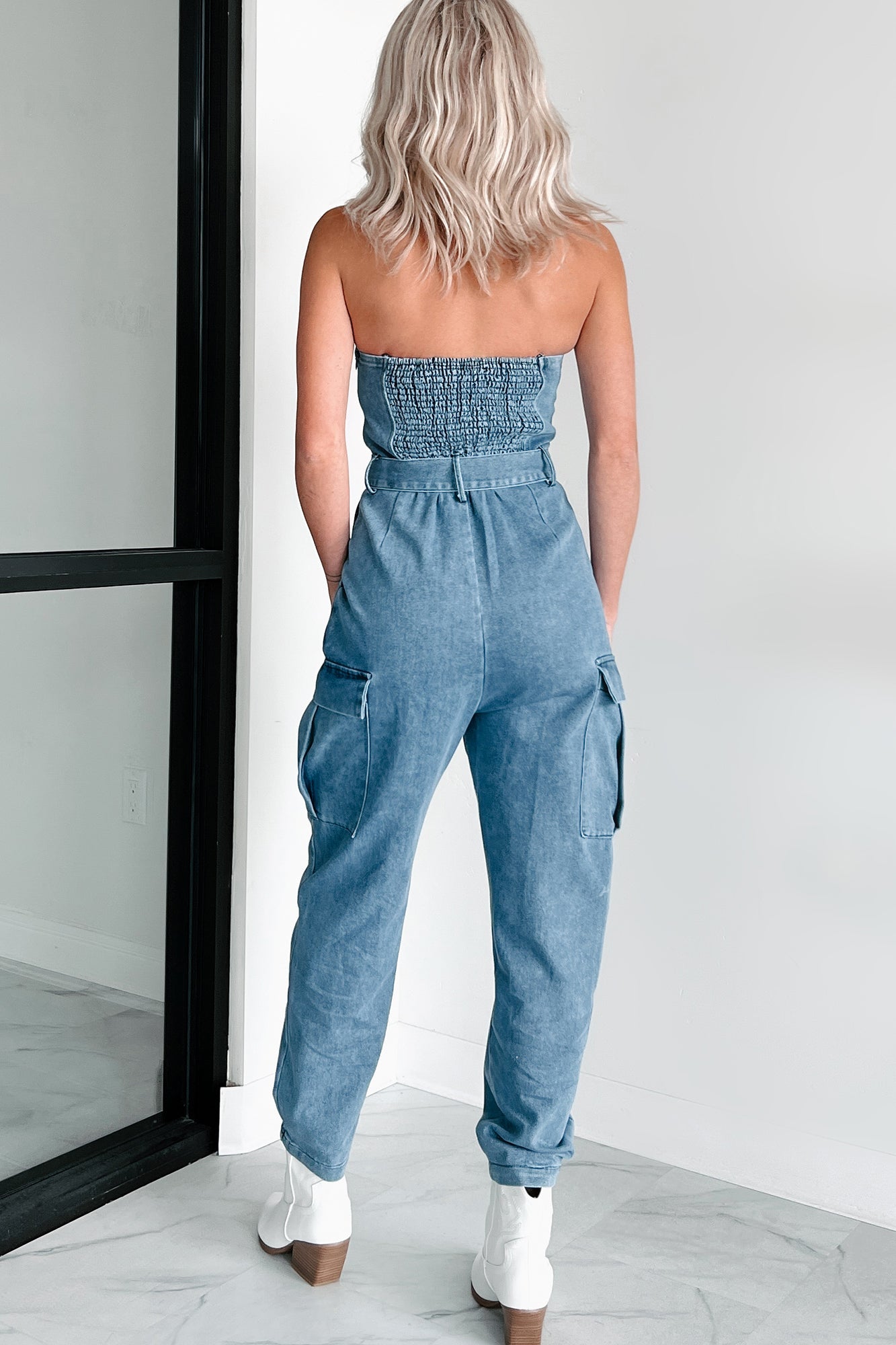 Ignite Your Passion Denim Cargo Jumpsuit (Denim)