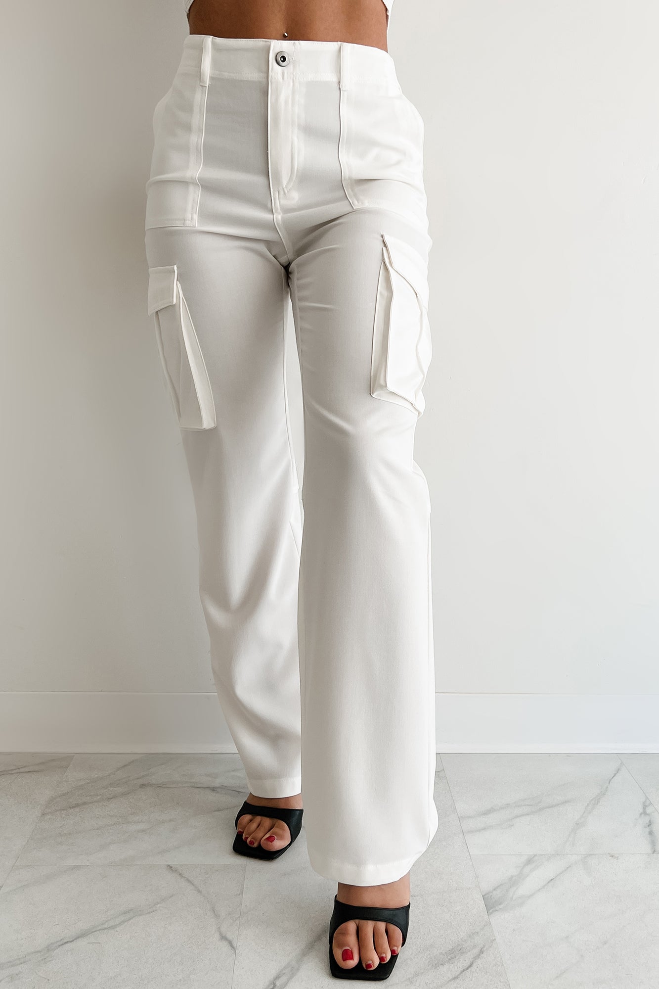 Naturally Stylish High Rise Cargo Pants (White)