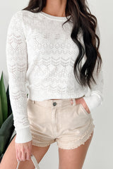 Unspoken Grace Pointelle Knit Long Sleeve Top (Ivory)