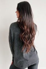 "But She's Hot" Mineral Wash Graphic Long Sleeve Top (Charcoal)