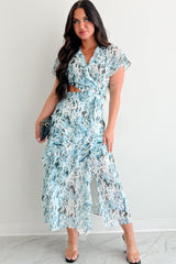 Heart Of Gold Printed Ruffle Maxi Dress (Blue)