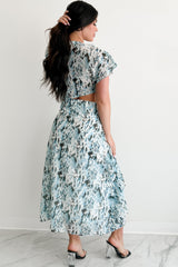 Heart Of Gold Printed Ruffle Maxi Dress (Blue)