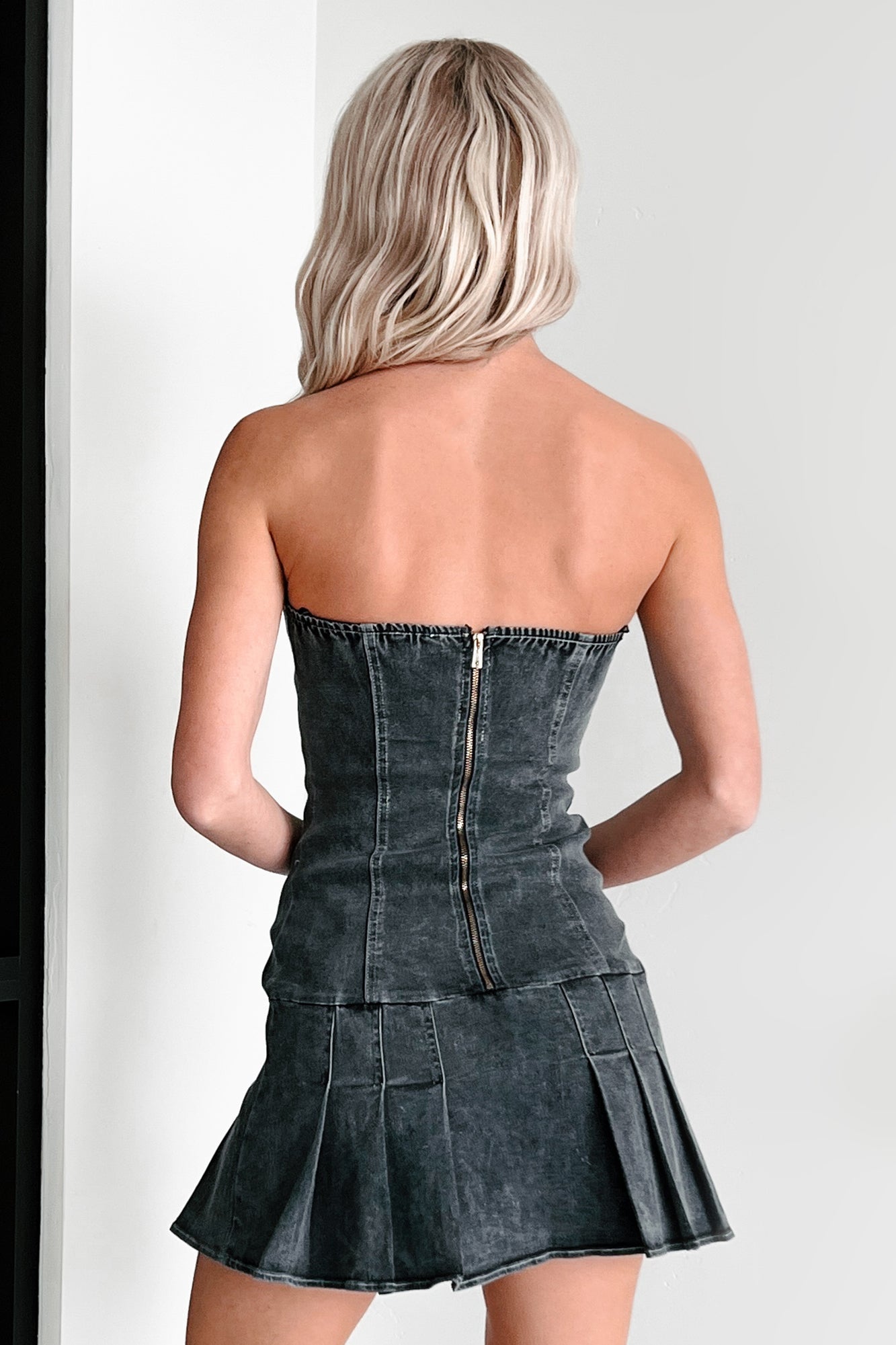 It's Your Loss Pleated Lace-Up Mini Dress (Black)