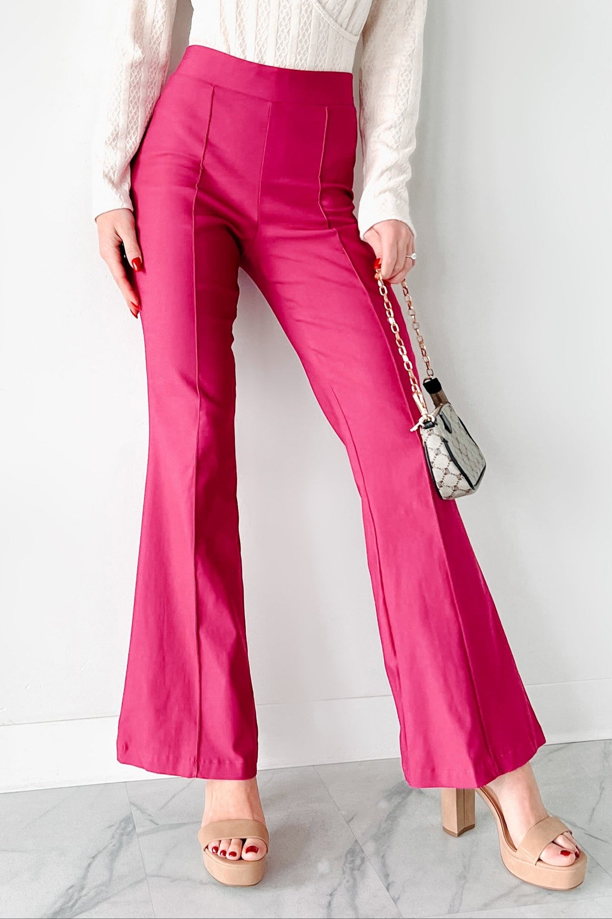 Make The Decisions High Waist Flare Pants (Hot Pink)