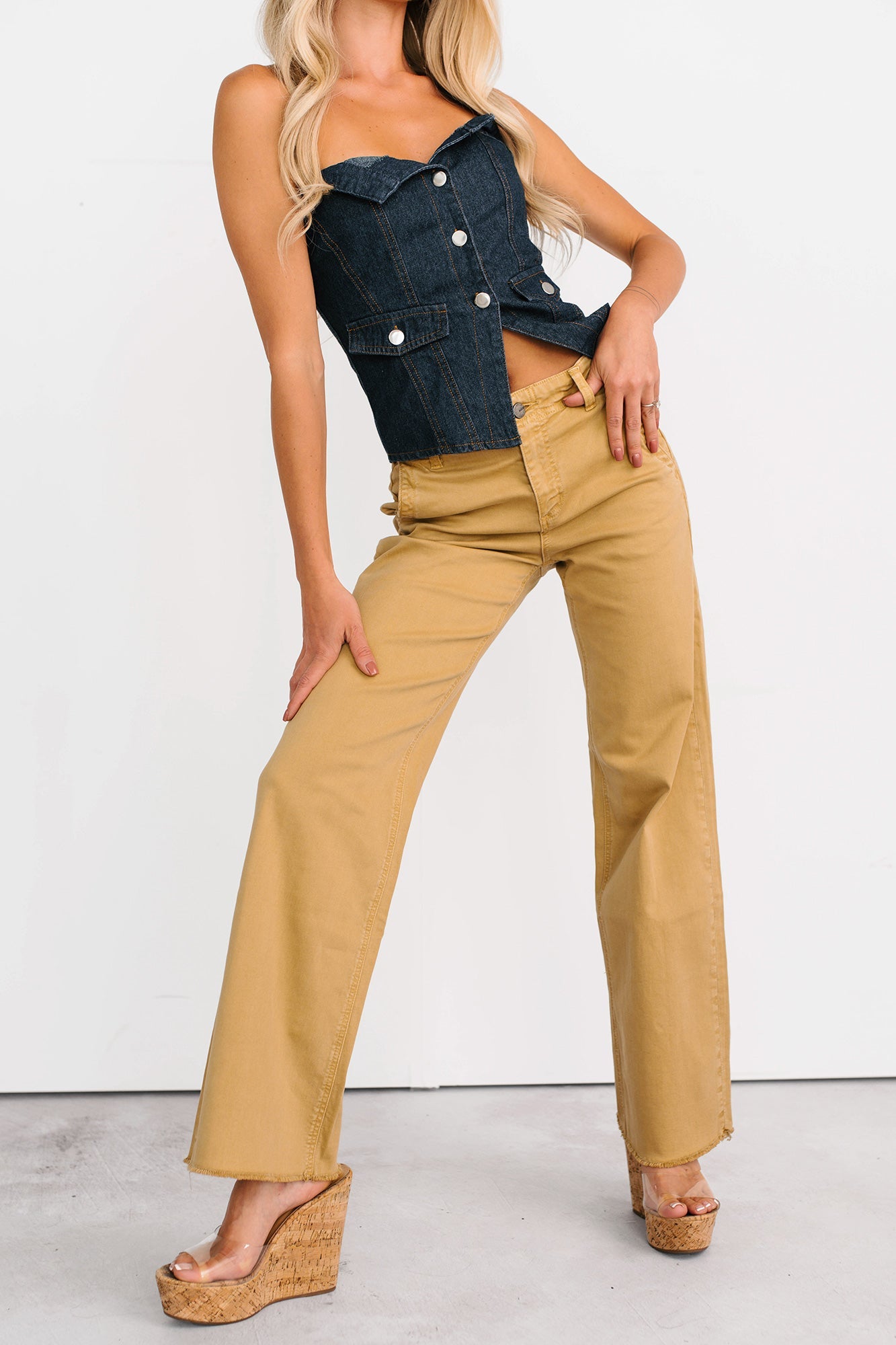 Heath Wide Leg High Rise Mica Denim Jeans (Camel)