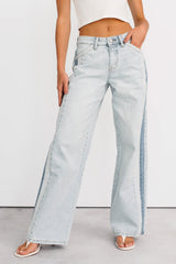 Baylor Wide Leg Contrast Kancan Jeans (Light)