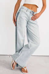 Baylor Wide Leg Contrast Kancan Jeans (Light)