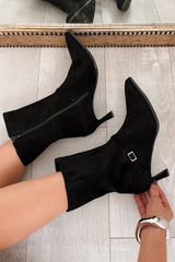 Forever Rising Faux Suede Stiletto Booties (Black)