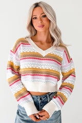 Girly Things Striped V Neck Sweater (Ivory/Multi)