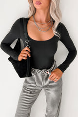 Soft Horizon Long Sleeve Scoop Neck Bodysuit (Black)