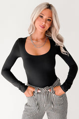 Soft Horizon Long Sleeve Scoop Neck Bodysuit (Black)