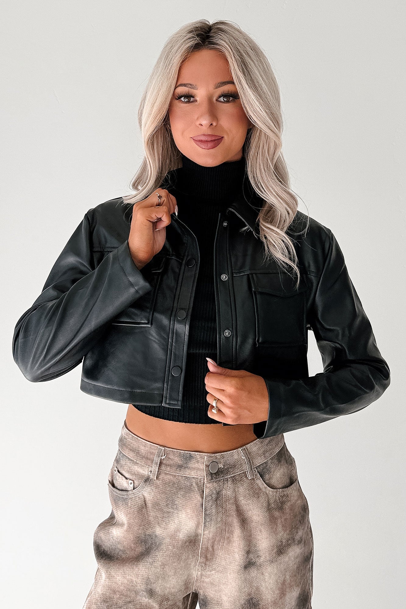 Deal With It Faux Leather Cropped Jacket (Black)