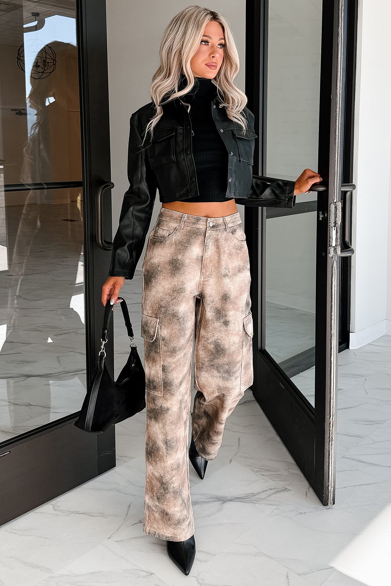Deal With It Faux Leather Cropped Jacket (Black)