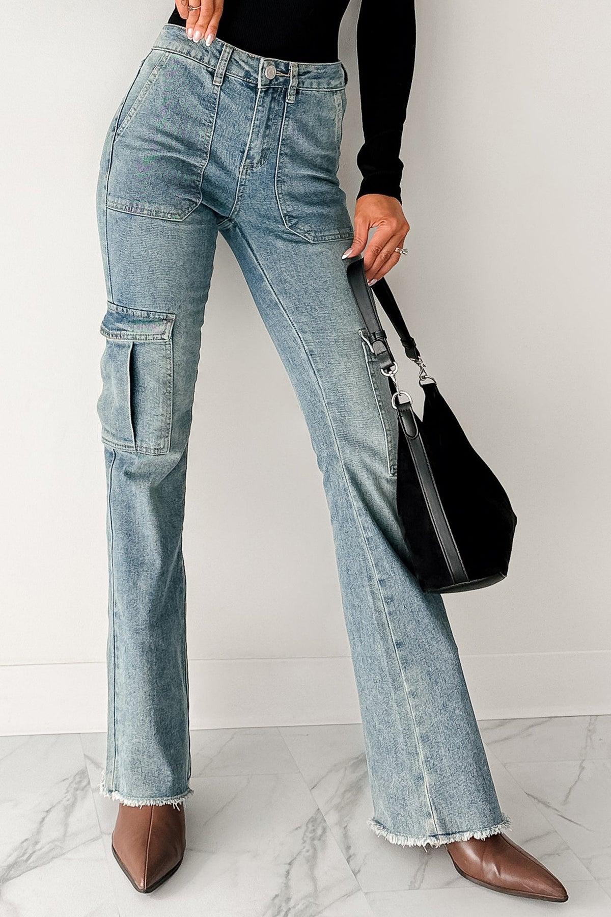 Rome High Rise Cargo Flare Indigo Reign Jeans (Medium)